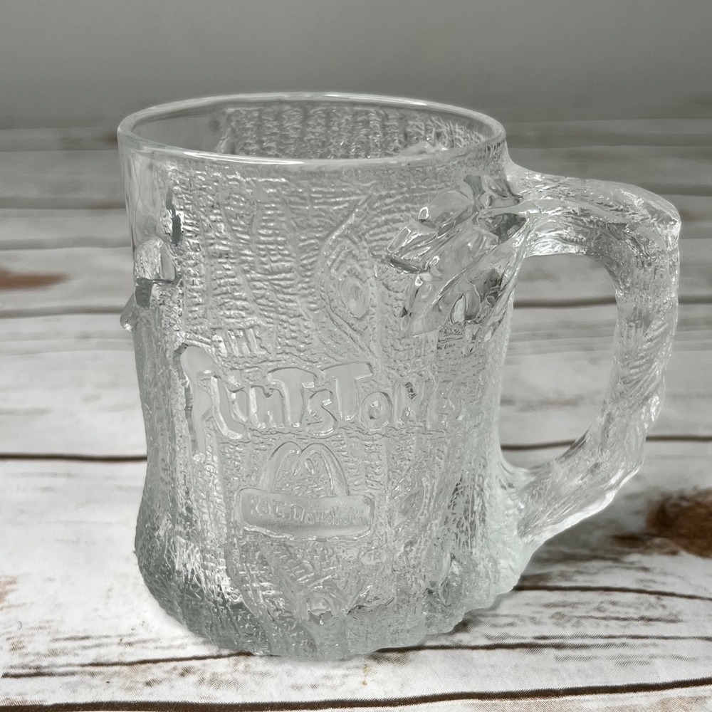VTG McDonald's Flintstones Glass Mug Clear Tree Trunk Bark Texture Promo 1994 OS